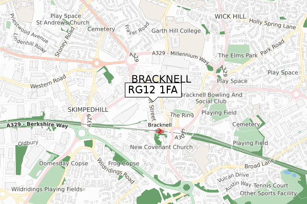 RG12 1FA map - small scale - OS Open Zoomstack (Ordnance Survey)