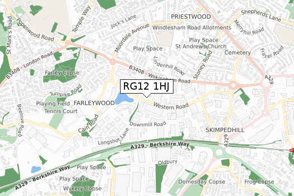 RG12 1HJ map - small scale - OS Open Zoomstack (Ordnance Survey)