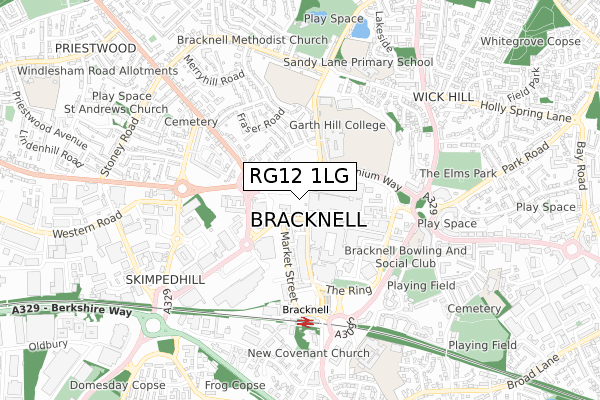 RG12 1LG map - small scale - OS Open Zoomstack (Ordnance Survey)