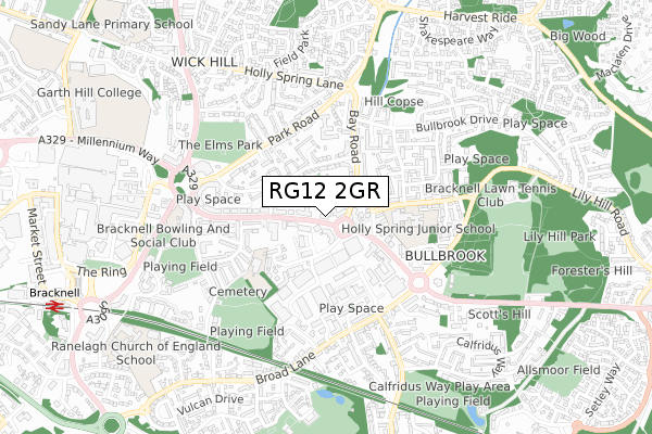 RG12 2GR map - small scale - OS Open Zoomstack (Ordnance Survey)