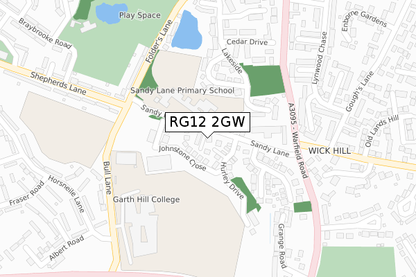 RG12 2GW map - large scale - OS Open Zoomstack (Ordnance Survey)