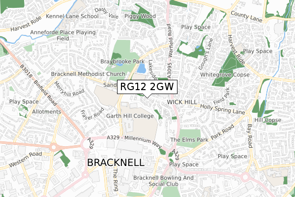 RG12 2GW map - small scale - OS Open Zoomstack (Ordnance Survey)