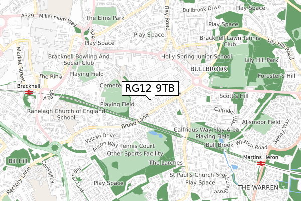 RG12 9TB map - small scale - OS Open Zoomstack (Ordnance Survey)