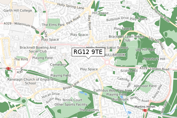 RG12 9TE map - small scale - OS Open Zoomstack (Ordnance Survey) RG12 9TE map - small scale - OS Open Zoomstack (Ordnance Survey)