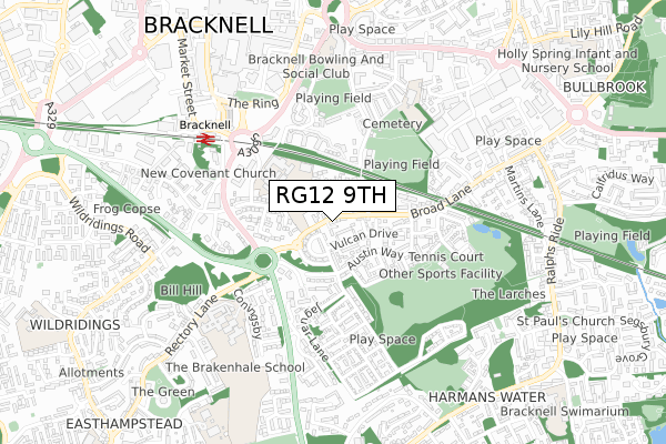 RG12 9TH map - small scale - OS Open Zoomstack (Ordnance Survey)