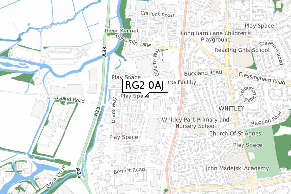 RG2 0AJ map - small scale - OS Open Zoomstack (Ordnance Survey)