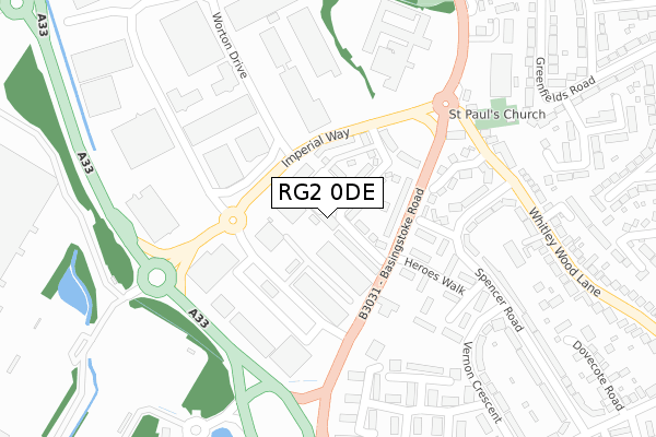 RG2 0DE map - large scale - OS Open Zoomstack (Ordnance Survey)