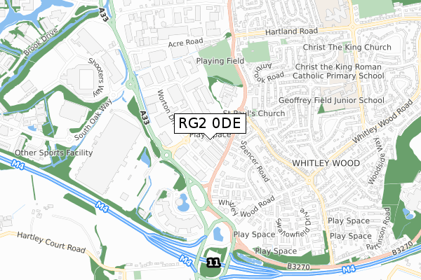 RG2 0DE map - small scale - OS Open Zoomstack (Ordnance Survey)