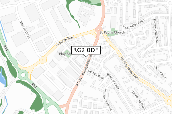 RG2 0DF map - large scale - OS Open Zoomstack (Ordnance Survey)