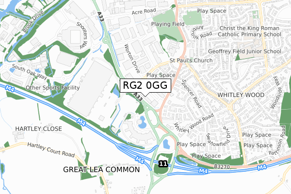 RG2 0GG map - small scale - OS Open Zoomstack (Ordnance Survey)