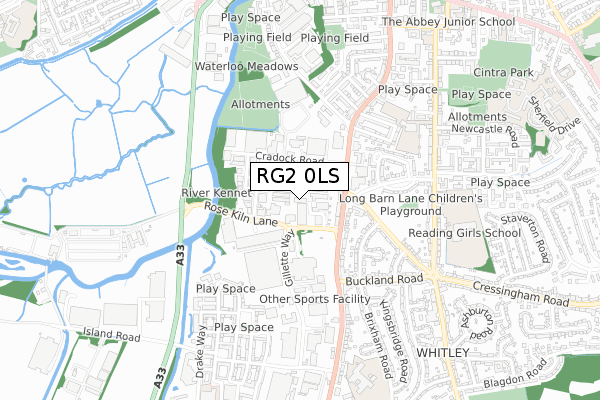 RG2 0LS map - small scale - OS Open Zoomstack (Ordnance Survey)