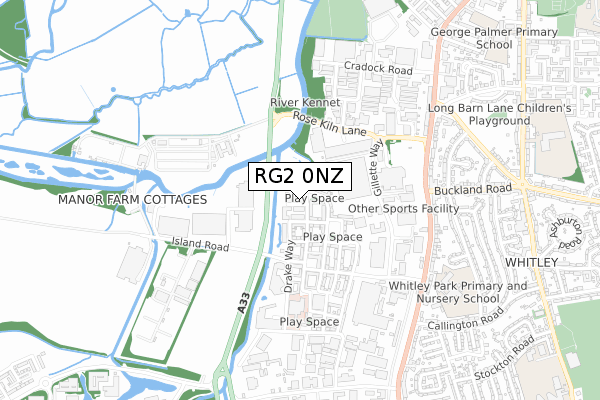RG2 0NZ map - small scale - OS Open Zoomstack (Ordnance Survey)