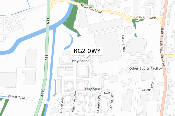 RG2 0WY map - large scale - OS Open Zoomstack (Ordnance Survey)