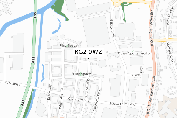 RG2 0WZ map - large scale - OS Open Zoomstack (Ordnance Survey)