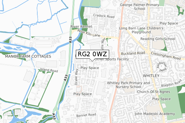 RG2 0WZ map - small scale - OS Open Zoomstack (Ordnance Survey)
