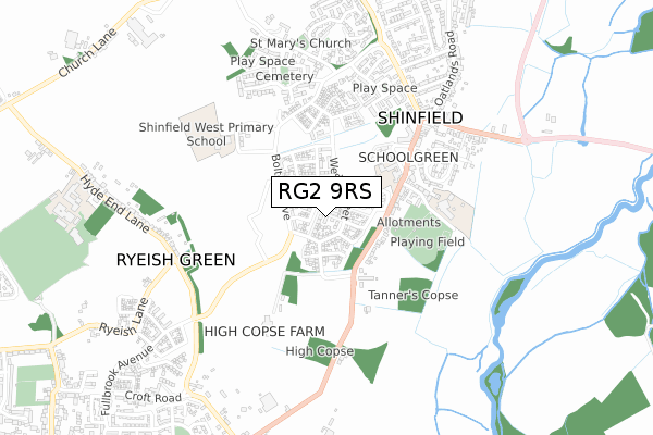 RG2 9RS map - small scale - OS Open Zoomstack (Ordnance Survey)