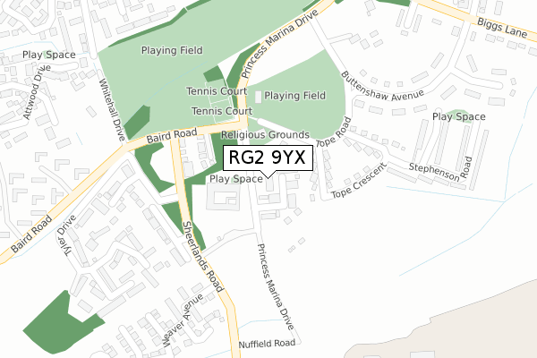 RG2 9YX map - large scale - OS Open Zoomstack (Ordnance Survey)