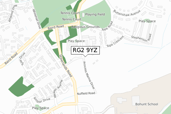 RG2 9YZ map - large scale - OS Open Zoomstack (Ordnance Survey)