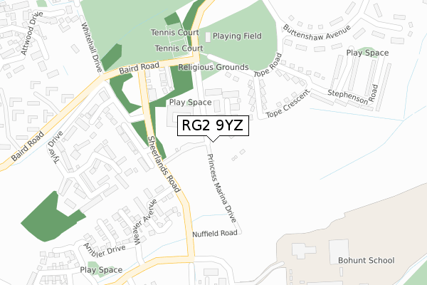 RG2 9YZ map - large scale - OS Open Zoomstack (Ordnance Survey) RG2 9YZ map - large scale - OS Open Zoomstack (Ordnance Survey)
