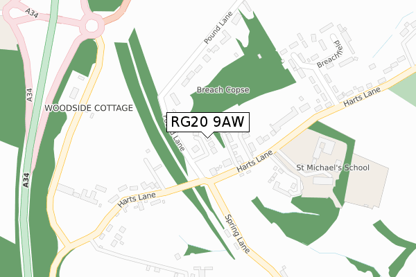 RG20 9AW map - large scale - OS Open Zoomstack (Ordnance Survey)