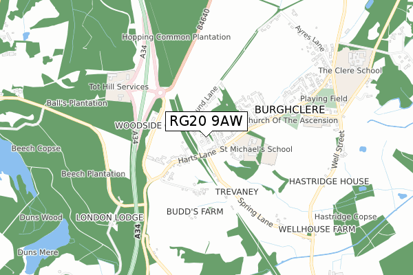 RG20 9AW map - small scale - OS Open Zoomstack (Ordnance Survey)