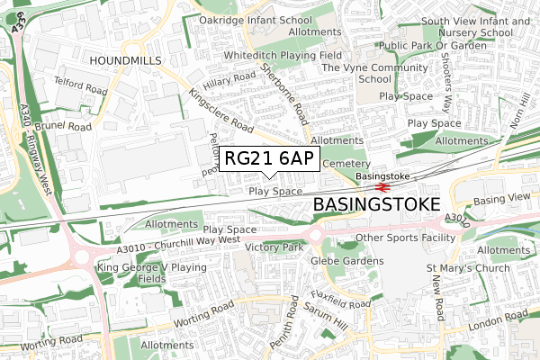 RG21 6AP map - small scale - OS Open Zoomstack (Ordnance Survey)