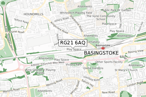 RG21 6AQ map - small scale - OS Open Zoomstack (Ordnance Survey)
