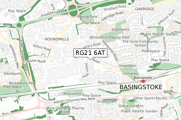RG21 6AT map - small scale - OS Open Zoomstack (Ordnance Survey)