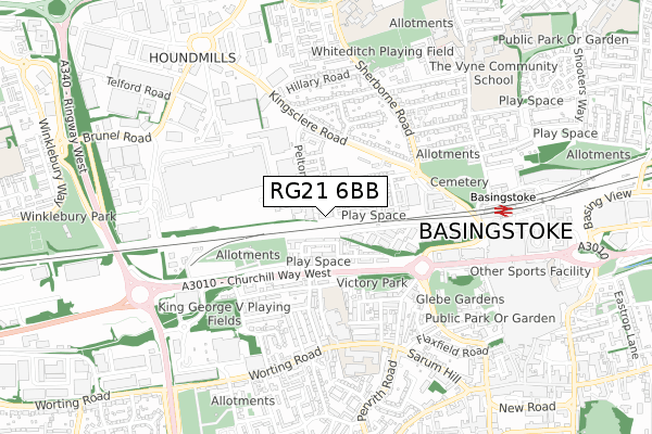 RG21 6BB map - small scale - OS Open Zoomstack (Ordnance Survey)