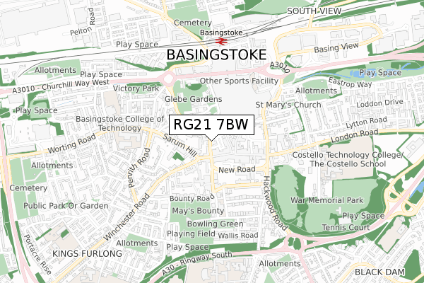 RG21 7BW map - small scale - OS Open Zoomstack (Ordnance Survey) RG21 7BW map - small scale - OS Open Zoomstack (Ordnance Survey)