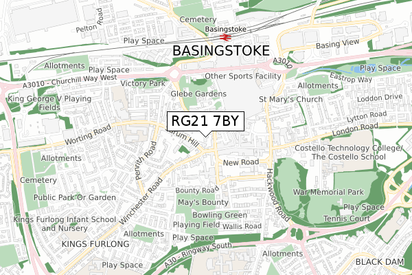 RG21 7BY map - small scale - OS Open Zoomstack (Ordnance Survey)