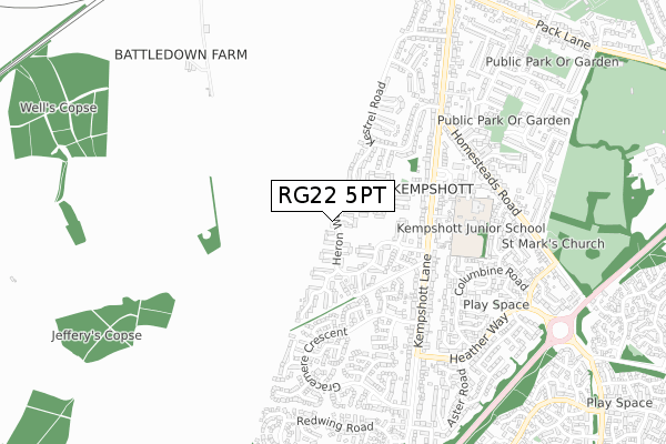 RG22 5PT map - small scale - OS Open Zoomstack (Ordnance Survey)