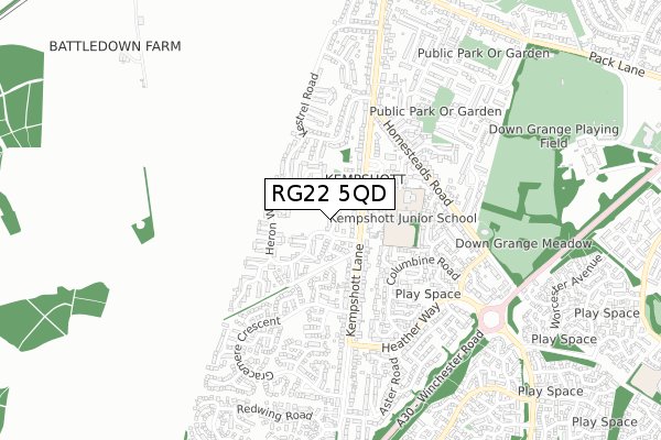 RG22 5QD map - small scale - OS Open Zoomstack (Ordnance Survey)