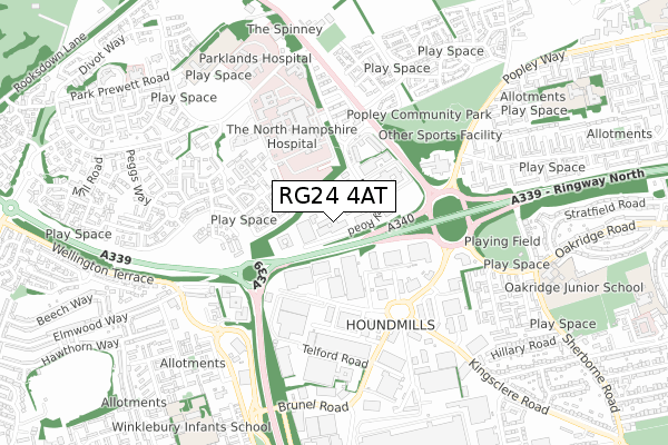 RG24 4AT map - small scale - OS Open Zoomstack (Ordnance Survey)