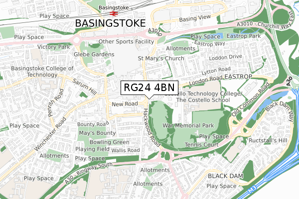 RG24 4BN map - small scale - OS Open Zoomstack (Ordnance Survey)