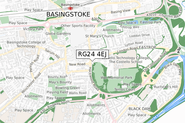 RG24 4EJ map - small scale - OS Open Zoomstack (Ordnance Survey)