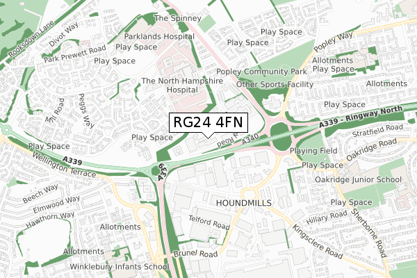 RG24 4FN map - small scale - OS Open Zoomstack (Ordnance Survey)