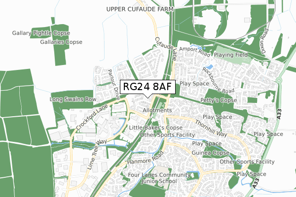 RG24 8AF map - small scale - OS Open Zoomstack (Ordnance Survey)