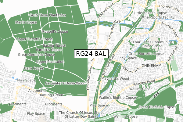 RG24 8AL map - small scale - OS Open Zoomstack (Ordnance Survey)