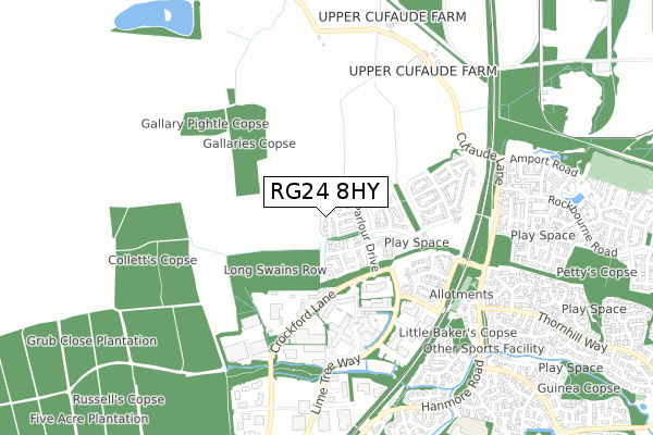 RG24 8HY map - small scale - OS Open Zoomstack (Ordnance Survey)