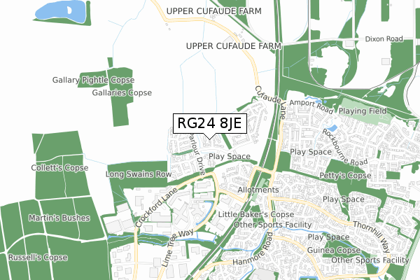 RG24 8JE map - small scale - OS Open Zoomstack (Ordnance Survey)