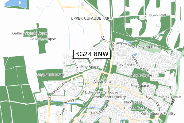 RG24 8NW map - small scale - OS Open Zoomstack (Ordnance Survey)