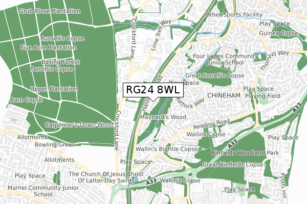 RG24 8WL map - small scale - OS Open Zoomstack (Ordnance Survey)