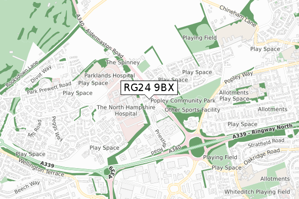 RG24 9BX map - small scale - OS Open Zoomstack (Ordnance Survey)