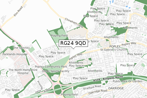 RG24 9QD map - small scale - OS Open Zoomstack (Ordnance Survey)