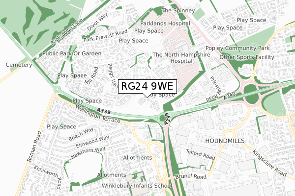 RG24 9WE map - small scale - OS Open Zoomstack (Ordnance Survey) RG24 9WE map - small scale - OS Open Zoomstack (Ordnance Survey)