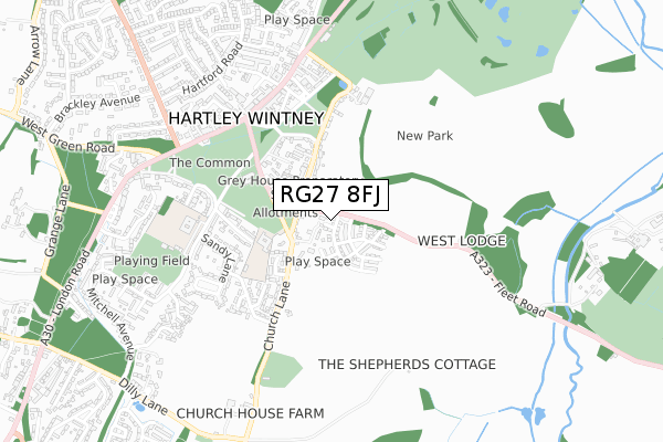RG27 8FJ map - small scale - OS Open Zoomstack (Ordnance Survey) RG27 8FJ map - small scale - OS Open Zoomstack (Ordnance Survey)