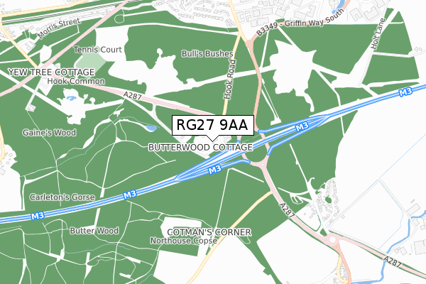 RG27 9AA map - small scale - OS Open Zoomstack (Ordnance Survey)