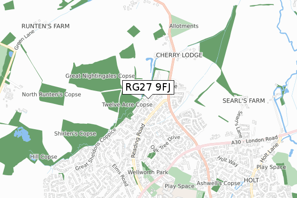 RG27 9FJ map - small scale - OS Open Zoomstack (Ordnance Survey)