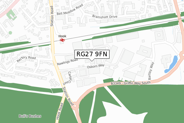 RG27 9FN map - large scale - OS Open Zoomstack (Ordnance Survey)